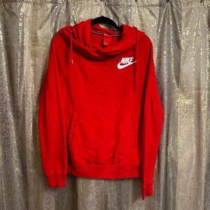 Nike Women's Red Cowl Neck Hoodie Athletic Casual Sweatshirt Medium